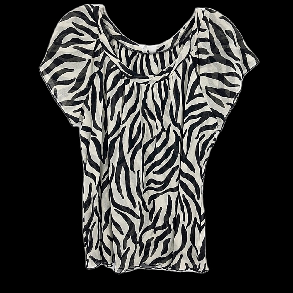 Relativity M Black White Zebra Animal Print Lightweight Simple Blouse RN# 69016 - Picture 1 of 9